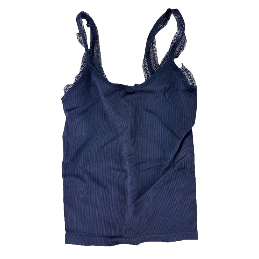 AnyBody Intimates Ribbed Lace Tank Top Size Medium Blue